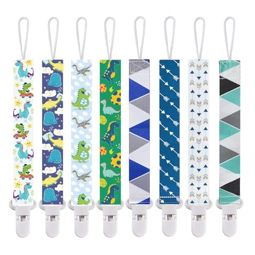 Image of Smlpuame Pacifier Clips for Boys,8 Pack Stylish Binky Clips Strap,Paci Holder with Clip Lightweight Universal Fits Most Pacifiers Teether Toy Teething Ring Soothie,Baby Shower Gifts(Lovely Boy)
