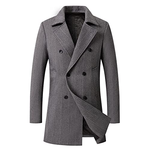 Firzero Men's Single Breasted Trench Coat, Winter Wool Coat Oversized Warm Lapel Work Business Long Jacket
