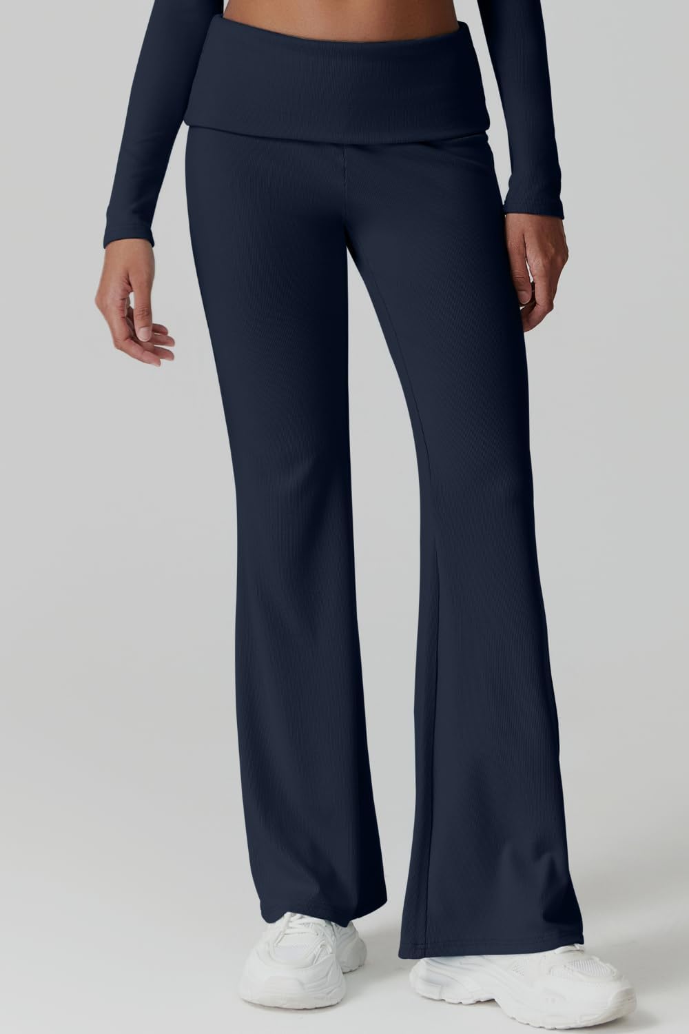 QINSEN Womens 2 Piece Lounge Sets Mock Neck Long Sleeve Tops with Side Ruched Fold Over Flare Pants Comfy Tracksuits - Image 6