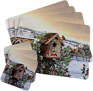 Blue Whale Gifts Robin Family Christmas Dinner Hardback Placemats And Coasters (Set of 4)