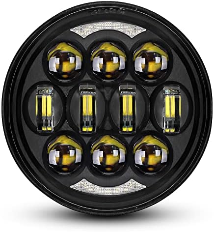 DOT Approved 80W 5-3/4" 5.75" Round LED Projection Headlight Compatible with Dyna Street Bob Super Wide Glide Low Rider Night Rod Train Softail Deuce Custom Sportster Iron 883,Black