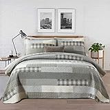 KALOOLA Quilt King Size, 100% Cotton King Quilt Bedding Set, Farmhouse Rustic Plaid King Bedspreads,
