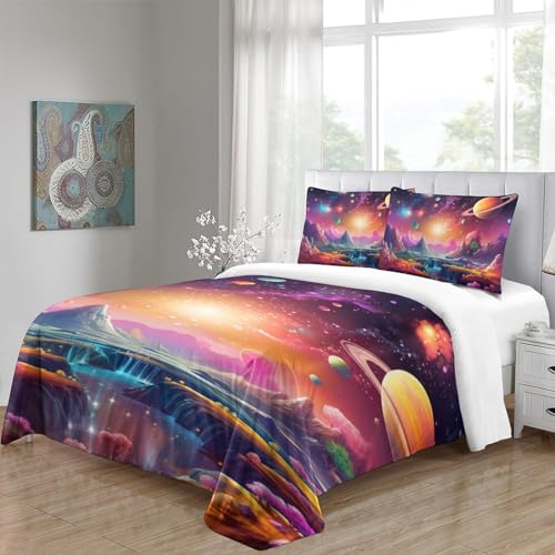 Housse de couette cosmique 3D sans repassage pour lit simple 140x200