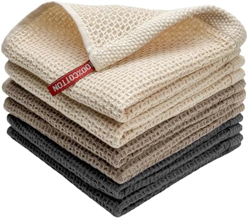 100% Cotton Waffle Weave Kitchen Towels, 6 Pack Dish Cloths for Washing Dishes, Ultra Soft Absorbent Dish Towels, Quick Drying Kitchen Rags, 12x12 Inches, Mixed Color