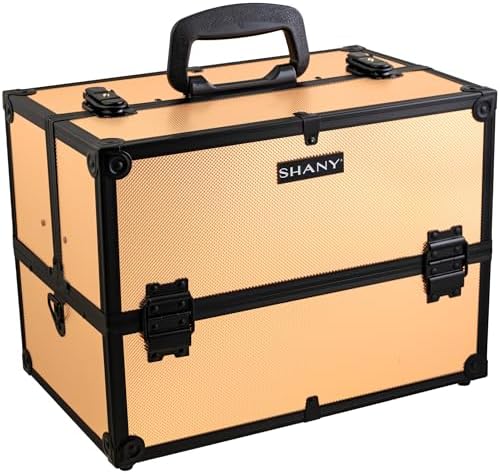 SHANY Essential Pro Makeup Train Case Cosmetic Box Portable Makeup Case Cosmetics Beauty Organizer Jewelry storage with Locks, Multi Compartments Makeup Box and Shoulder Strap - Black Rose