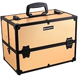 SHANY Essential Pro Makeup Train Case Cosmetic Box Portable Makeup Case Cosmetics Beauty Organizer Jewelry storage with Locks, Multi Compartments Makeup Box and Shoulder Strap - Black Rose