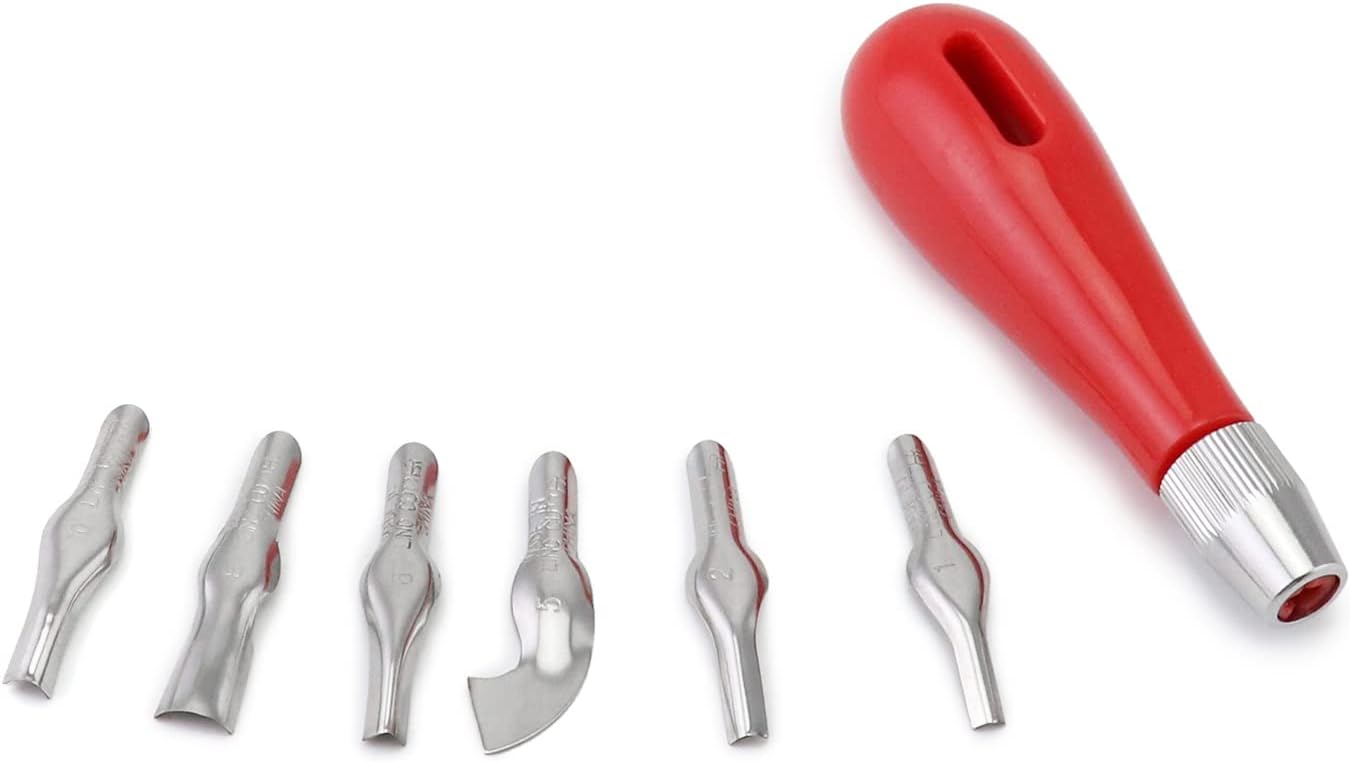 QWORK Linoleum Cutter Set, 6 Replaceable Blades Block Carving Tool for Lino Cut, Print Stamps, DIY Engraving, Building Blocks, Carving