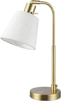 Globe Electric 61000057 16" Desk Lamp, Matte Brass Finish, White Shade, Adjustable Pivot Joint, Rotary Switch on Socket, Modern Lighting for Bedroom or Office, Indoor Lights, E26 Base
