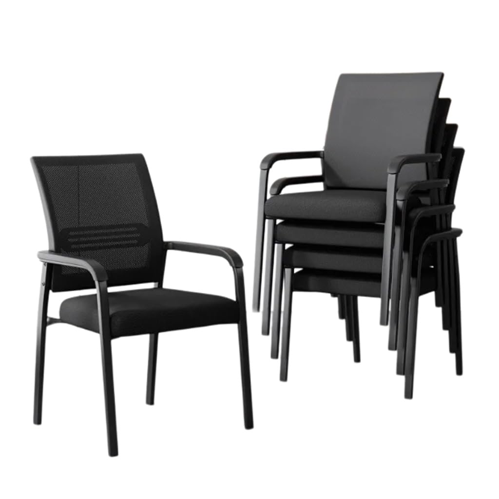 Sillas de Oficina apilables con Respaldo de Malla, sillas de Espera para Invitados con Asiento tapizado en Tela y Soporte Lumbar ergonómico para recepción de escuelas e Iglesias (5 Piezas-1)