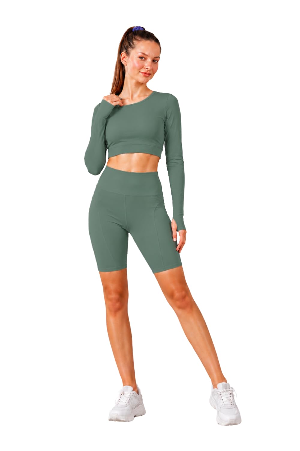 pinaak fashion Women’s Gym Co-Ord Set | Full Sleeve Crop Top & High Waist Biker Shorts | Yoga Workout Activewear Set for Running, Fitness, Cycling & Lounge Wear-picture-31