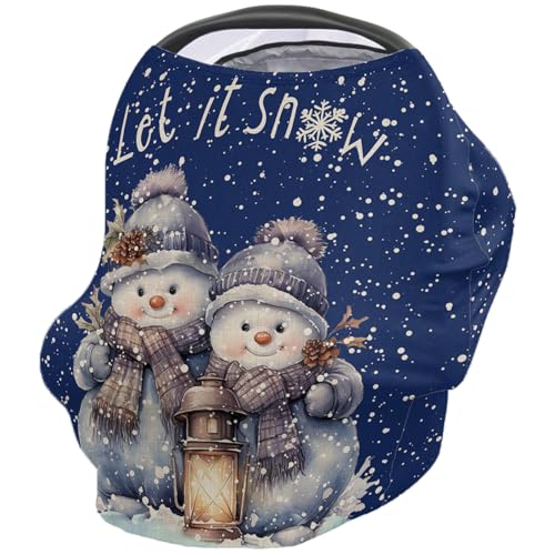 Nursing Cover for Breastfeeding Scarf, Retro Navy Blue Cartoon Snowman Pine Cones Light Baby Car Covers Super Soft Multi Use for Canopy Shopping Cart Cover Blanket Stroller Cover