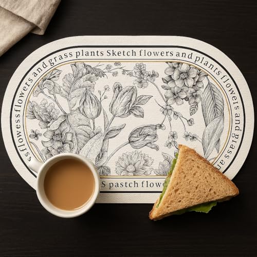 Image of PU Leather Placemat Set of 2 | Floral Print Design | Heat-Resistant, Easy-Clean Table Mat | Waterproof Dining Placemat for Dining Table, Kitchen & Everyday Use (Classic Camellia)