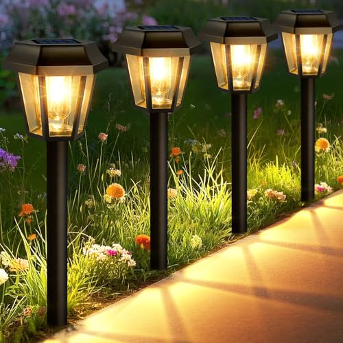 Blansong Solar Lights Outdoor 8 Pack Pathway Lights Waterproof with 3000K Vintage Tungsten Filament Light Bulbs for Yard Garden Walkway Driveway Landscape Path