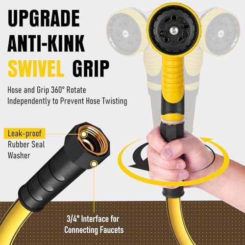 Heavy Duty Garden Hose 25ft, Non-Expandable Flexible Water Hose for Outside, Kink Resistant Lightweight Hybrid Hose with Solid Brass Accessories, Leakproof Hose Male to Female Fittings by EOOIO - Used condition - Image 5