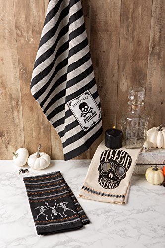DII Happy Halloween Dishtowel Collection Embellished Cotton Kitchen Hand Towel Set, 18x28, Skeleton, 3 Count - image 5