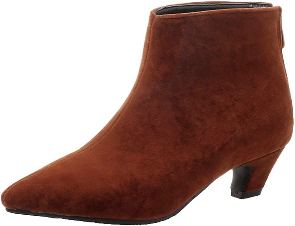 KOKOMOMO Womens Kitten Heel Pointed Toe Ankle Boots Zip Up Autumn Winter Booties