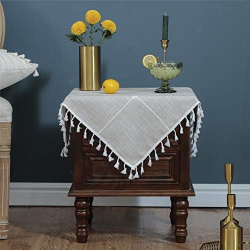 LUCKYHOUSEHOME Checked Lattice Small Square Tablecloth Embroidery Tassel Table Cover for Home Dinning Tabletop 24x24 Inch, Brown