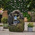 ESPIDOO Bear Outdoor Water Fountain: Rustic Resin Decor with LED Lights for Garden, Patio – Relaxing Waterfall Flow & Nighttime Ambience for Homeowners