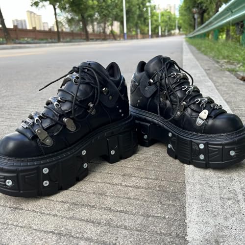 Vintage Women and Men Black Platform Sneakers Shoes Metal Decoration Gothic Retro Thick Sole Punk Shoes3