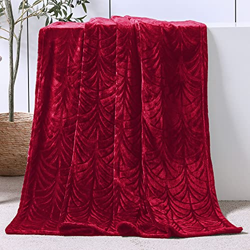 Whale Flotilla Couverture Polaire à Feuilles, 150 x 200 cm, en Flanelle Douce Chaude et Confortable pour Canapé ou Lit, Convient à Toutes Les Saisons, Rouge