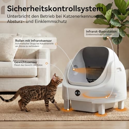 Nordivale Selbstreinigende Katzentoilette, Katzenklo Selbstreinigend mit Sicherheits Geruchskontrolle, Automatischer App-Steuerung für Katzen, Inklusive Katzenstreumatte,Müllbeutel und Duftbox, Weiß – Produktbild 7