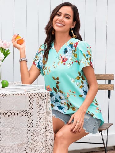 HOTGIFT Womens Blouse 2025 Summer Short Sleeve V Neck Buttons Chiffon Tops M-3XL2