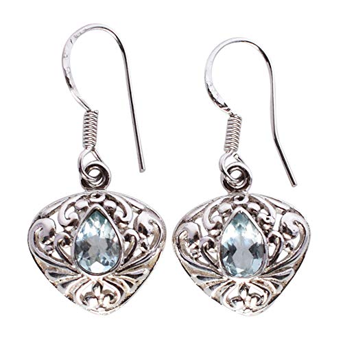 Boucles d'oreilles topaze bleue argent sterling 925 poire