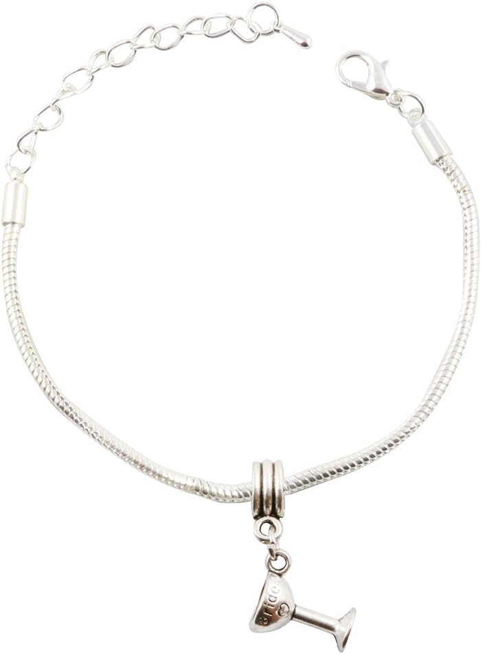 Wine Glass with Bride on the side Snake Chain Charm Bracelet