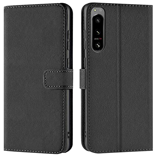 Verco Coque pour Sony Xperia 5 IV, Housse Portefeuille pour Sony 5 IV Etui en Cuir Synthétique Fonction Stand Case, Noir