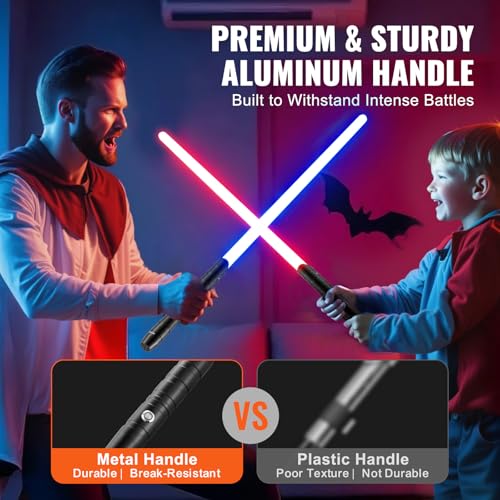 Image of VEVOR Light Sword, 2 Pack Light up Sword with 12 RGB Colors, 4 Sound Modes and Realistic Handle, Rechargeable Toy for Adults and Kids, Christmas Day, Halloween Cosplay, Birthday