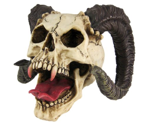 Estatua decorativa de calavera con cuernos de carnero 10.5 in