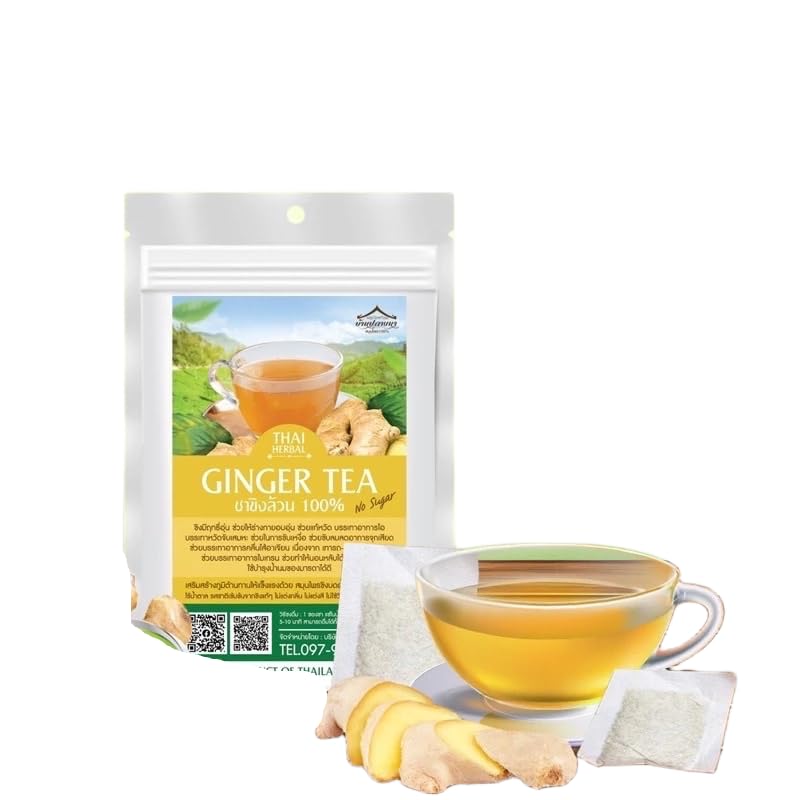 Thai Herbal Tea Bags for Relaxation and Wellness, 30 Sachets, Hot Tea Blend (Ginger)