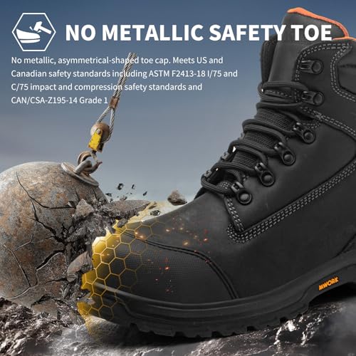 6" Safety Work Boots For Men Waterproof ASTM F2413-18 Composite Toe Puncture Proof EH Rated Non Slip YKK Zipper Side Industrial & Construction Chairman MW23023