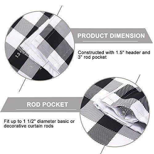 Image of Sweet Home Collection Buffalo Check Gingham Kitchen Window Curtains Valance Set, 24 inch Tier, Black /White
