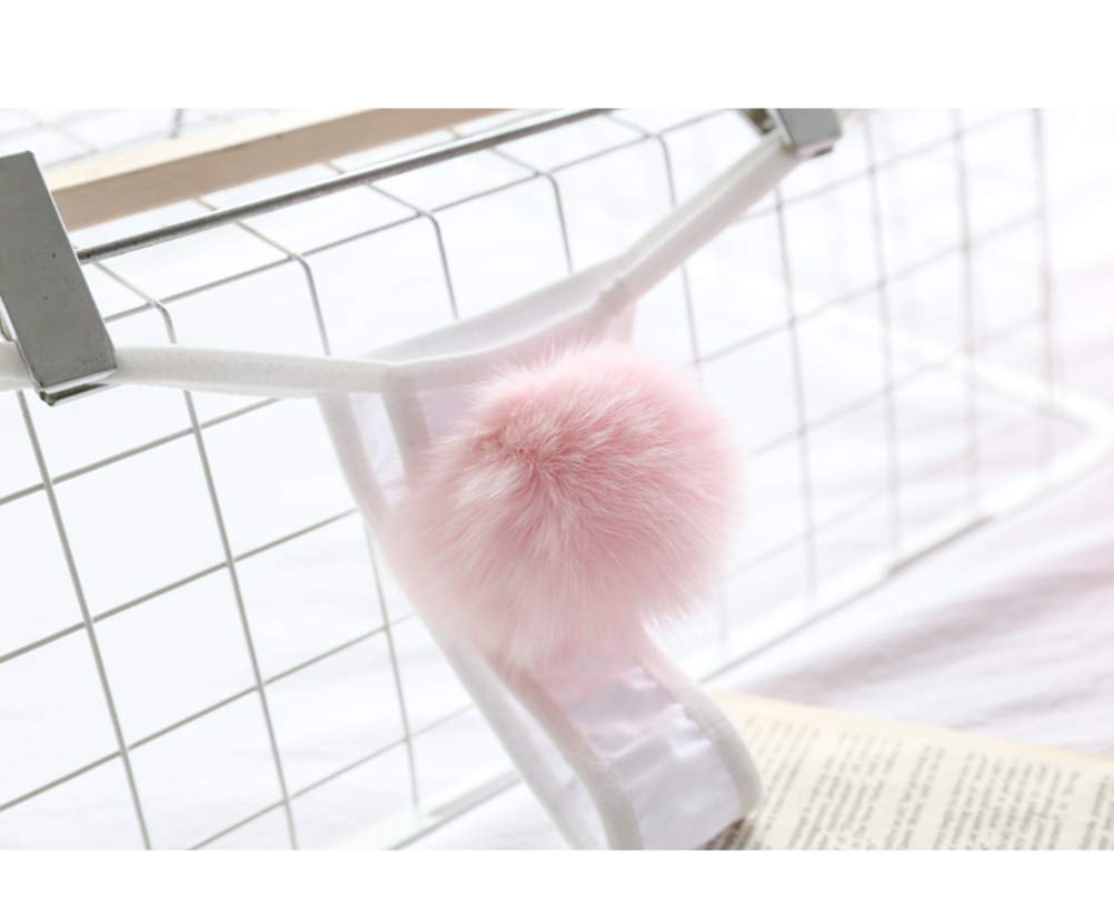 ADESUGATA Womens Thong Pantie Cute Rabbit Tail Low Waist G-String Fur Ball Solid Bikini T-Back Cosplay Bunny Girl Underwear: One Size White,pink