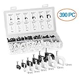 Aurum Cables Cable Clip Assortment - 6 Assorted Sizes - 390 Piece Set - White and Black
