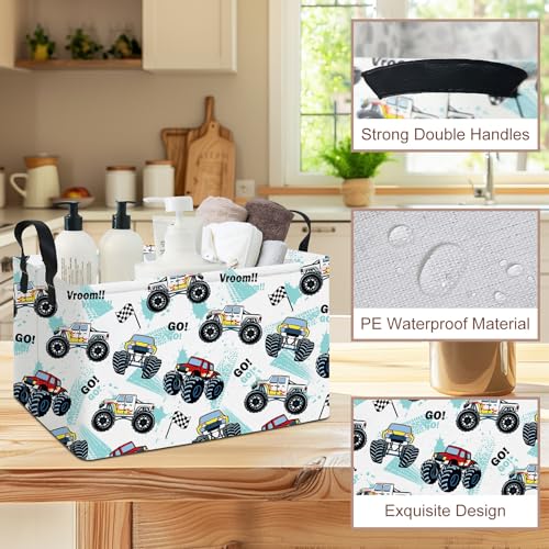 Image of Rectangular Monster Truck Storage Basket | Fabric Organizer Bin for Books,Clothes,Gifts,Pets-Perfect for Home,Office,Nursery,Dorm,Shelf(Rec-Truck )
