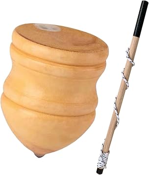 Classic Wooden Trompos Sturdy Point with Rod Wood Carved Tops for Toddlers, 8 inch with 50cm Rod