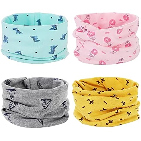 4 Packs Cotton Neck Warmer for Toddler, ANSUG Kids Infinity Loop Scarves Super Soft Neckerchief Hat Bandana for Boys and girls for Autumn Winter Cover