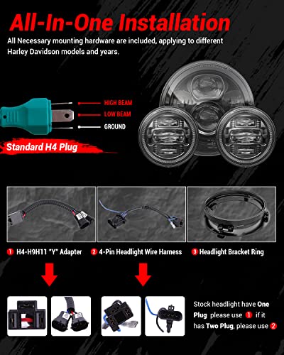 Z-Offroad New 7 Inch Motorcycle Led Headlight 4.5" Fog Passing Lights, Dot Kit Compatible With Harley Davidson Road King Electra Glide Ultra Classic Heritage Softail Fat Boy Street Glide, Black #TOP1