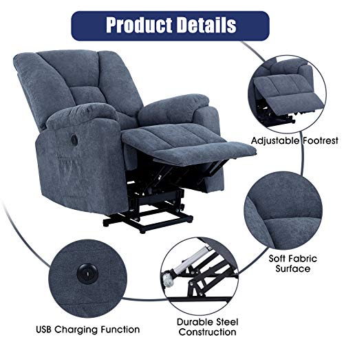 Power Lift Recliner Chair With Massage And Heat For Elderly, Microfiber Fabric Electric Recliner Chairs For Seniors Home Living Room, Side Pockets,Usb Port,Remote Control, Midnight Blue #TOP6
