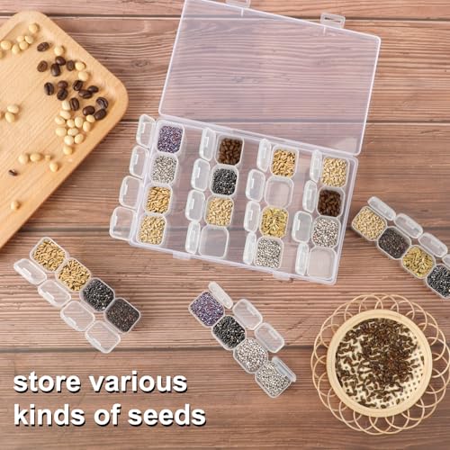 Image of SGHUO Diamond Painting Storage Boxes 3 Pack 28 Grid Plastic Bead Organizer | Clear Plastic, Divided Compartments, for Diamond Art Beads Jewelry and Craft Supplies, Portable Project Storage