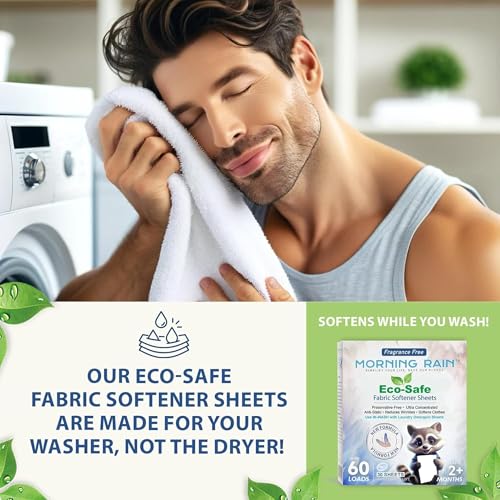 Image of MorningRain Eco Fabric Softener Sheets for Washing Machine - Fragrance-Free, Preservative-Free, Ultra-Concentrated - 30 Sheets for Up to 60 Loads, Anti-Static, Reduces Wrinkles, Softens Clothes