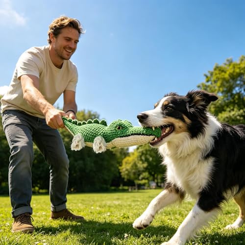 Hundespielzeug, Squeaky, Tier aus interaktivem Plüsch, weich, Krokodil | Spielzeuge, kaubeständig, für drinnen und draußen, Reisen, Pool, Park, Hof, Schlafzimmer, Garten, Spiel, Dressur, Mom-3
