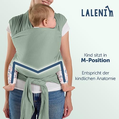 Laleni Tragetuch Baby neugeboren bis 15 kg aus weicher Baumwolle - Babytrage Neugeborene ab Geburt - OEKO-TEX zertifiziertes Tragetuch Kleinkind - Wickeltuch Baby mit 5,10 m Länge - Babytuch in Grün