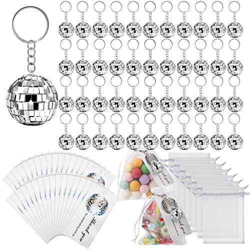 Porte-clés disco avec pochette organza et étiquette pour souvenir fête rétro