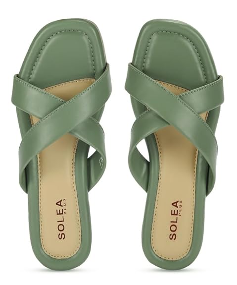 PARAGON K6016L Women’s Green Sandals | Stylish Slip on Flat Sandals with Cushioned Soles | Comfortable Everyday Sandals for Outdoor Use