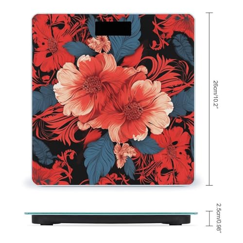 Báscula digital de vidrio templado roja con patrón floral miniatura 2