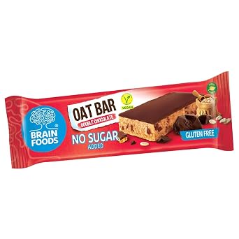 BRAIN FOODS Oat Bar - Gluten Free, Vegan, No Sugar Added, No Palm Oil, 2.5oz, 316 Calories, (12 Bars) (Double Chocolate)