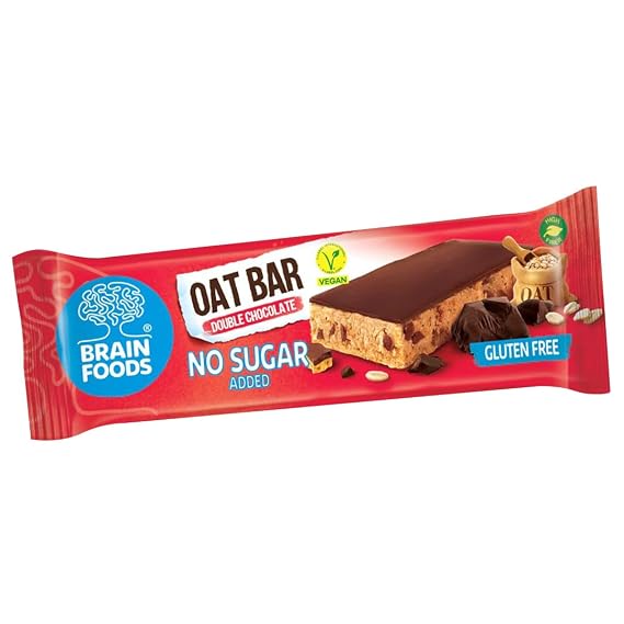 BRAIN FOODS Oat Bar - Gluten Free, Vegan, No Sugar Added, No Palm Oil, 2.5oz, 316 Calories, (12 Bars) (Double Chocolate)